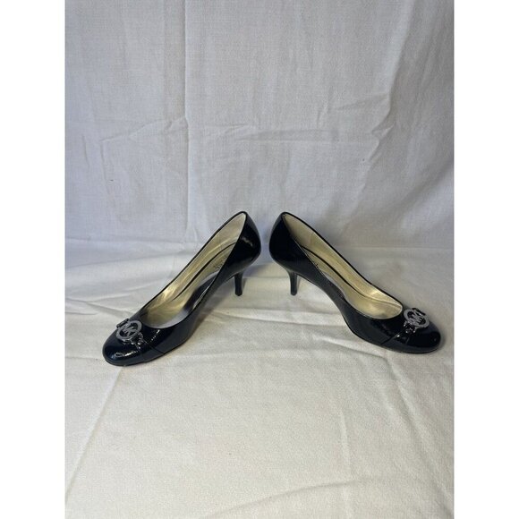 Michael Kors Women's Shoes Black Leather Patent Closed Toe MK Emblem Size 7.5M - Picture 3 of 6